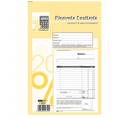 Blocco ricevute sanitarie numerate - 50-50 fogli autoricalcanti - 23 x 15 cm - Edipro E5275C