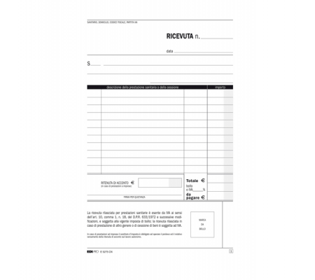 Blocco ricevute sanitarie - 50-50 fogli autoricalcanti - 23 x 15 cm - Edipro E5275CN