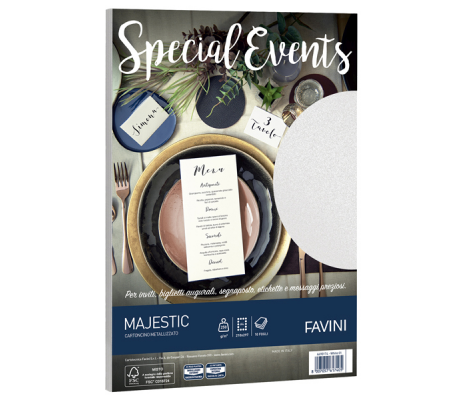 Carta metallizzata Special Events - A4 - 250 gr - bianco - conf. 10 fogli - Favini - A690174 - 8007057617405 - DMwebShop