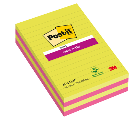 Blocco foglietti Super Sticky rettangolari - a righe - colori Ultra - 127 x 203 mm - 45 fogli - Post-it 7100235841
