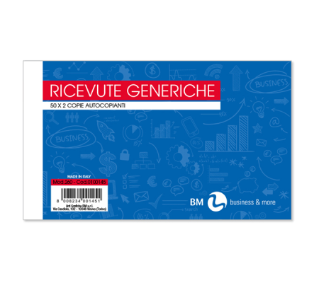 Blocco ricevute generiche - 2 copie autoricalcanti - 10 x 17 cm - 50 fogli - conf. 5 pezzi - BM - 0100145 - 8008234001451 - DMwebShop