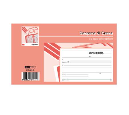 Blocco sospeso di cassa - 50 fogli 2 copie autoricalcanti - 10 x 17 cm - Edipro - E5403A - 8023328540319 - DMwebShop
