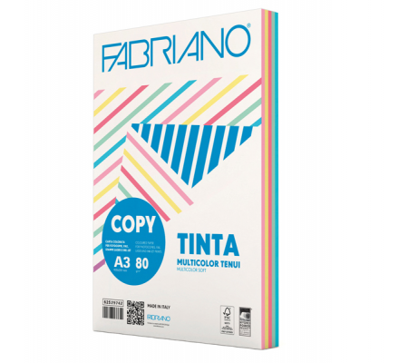 Carta Copy Tinta Multicolor - A3 - 80 gr - mix 5 colori tenui - conf. 250 fogli - Fabriano - 62529742 - 8001348161868 - DMwebShop