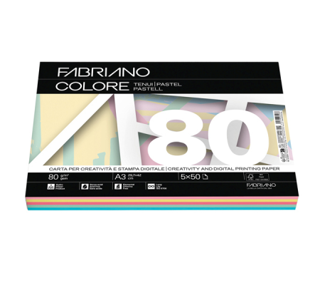 Carta Copy Tinta Multicolor - A3 - 80 gr - mix 5 colori tenui - conf. 250 fogli - Fabriano - 62529742 - 8001348161868 - DMwebShop
