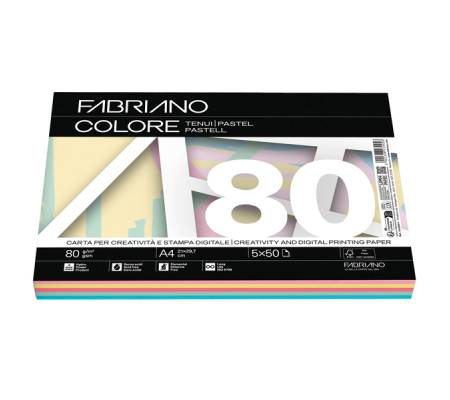 FabrianoColore - A4 - 80 gr - mix 5 colori tenui - conf. 250 fogli - Fabriano - 19100811 - 8001348234456 - DMwebShop