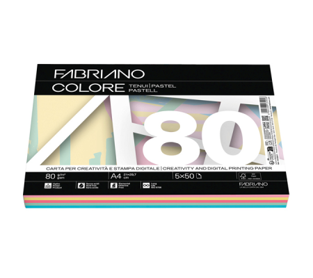 Carta Copy Tinta Multicolor - A4 - 80 gr - mix 5 colori tenui - conf. 250 fogli - Fabriano 62521297