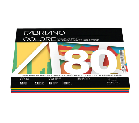 Carta Copy Tinta Multicolor - A3 - 80 gr - mix 5 colori forti - conf. 250 fogli - Fabriano 62629742