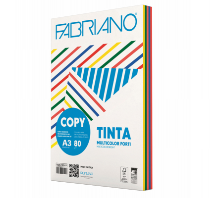 Carta Copy Tinta Multicolor - A3 - 80 gr - mix 5 colori forti - conf. 250 fogli - Fabriano - 62629742 - 8001348161851 - DMwebShop
