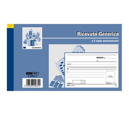 Blocco ricevute generiche 50 fogli 2 copie autoricalcanti 9 - 9 x 17 cm 50 fogli Edipro E5563C - 2722