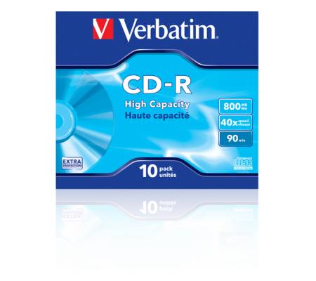 Scatola 10 CD-R Data Life Jewel Case serigrafato - 1X-40X - 800Mb - Verbatim - 43428 - 23942434283 - DMwebShop