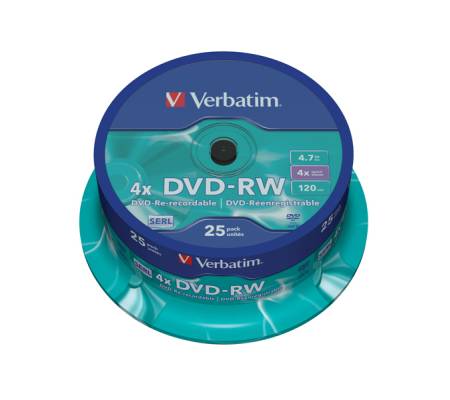 Confezione 25 DVD-RW - argento lucido - serigrafato - 4,7 Gb - Verbatim - 43639 - 23942436393 - DMwebShop
