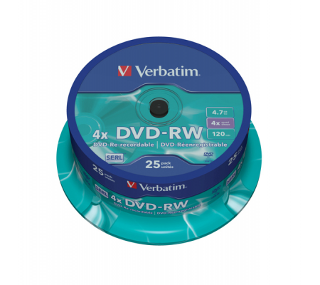 Confezione 25 DVD-RW - argento lucido - serigrafato - 4,7 Gb - Verbatim - 43639 - 023942436393 - DMwebShop