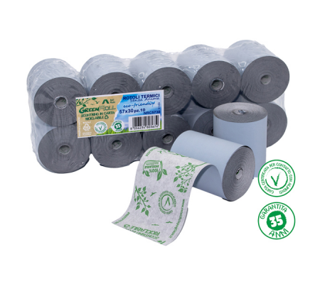 Rotolo per registratori di cassa - stampa termica - carta termica Green roll - 57 mm x 30 mt - Ø esterno 49 mm - 48 gr - anima 12 mm - blister 10 pezzi - NRC5730 -  - DMwebShop