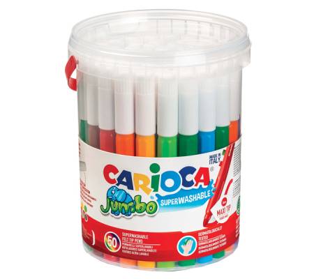 Pennarelli Jumbo - punta 6 mm - colori assortiti - lavabili - barattolo 50 pezzi - Carioca - 42312 - 8003511423124 - DMwebShop