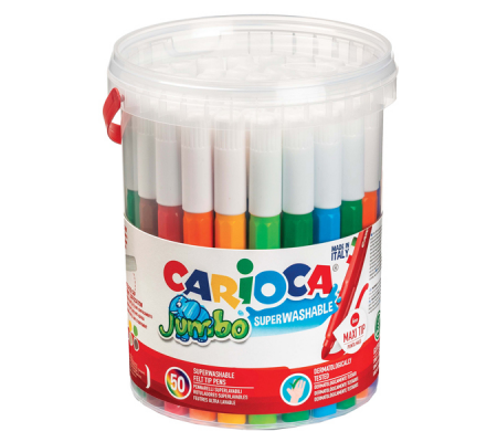 Pennarelli Jumbo - punta 6 mm - colori assortiti - lavabili - barattolo 50 pezzi - Carioca - 42312 - 8003511423124 - DMwebShop