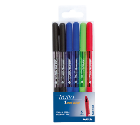 Penna a sfera - con cappuccio - Tratto1 Grip - punta 1 mm - colori assortiti - busta 6 pezzi - Tratto - 828800 - 8000825008498 - DMwebShop