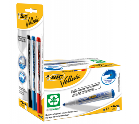 Pennarello per lavagne cancellabili Whiteboard Marker Velleda 1701 Recycled (blu) + 3 Ink Pocket (nero-rosso-blu) - Bic - 942235 - DMwebShop
