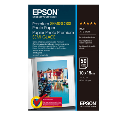 Carta fotografica Premium Semi-Gloss Photo Paper - 10 x 15 cm - 50 Fogli - Epson - C13S041765 - 10343605169 - DMwebShop
