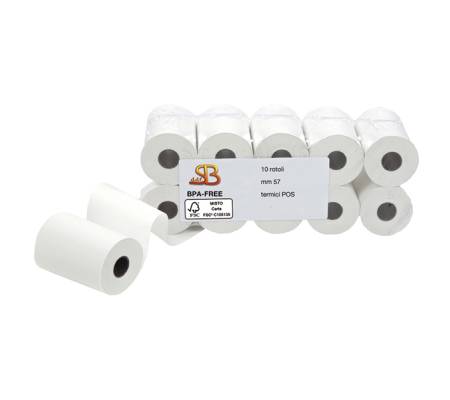 Rotolo per POS e carte di credito 57 mm x 18 mt diametro esterno 38 mm anima 12 mm 55 gr carta termica BPA free blister 10 pezzi - 5722