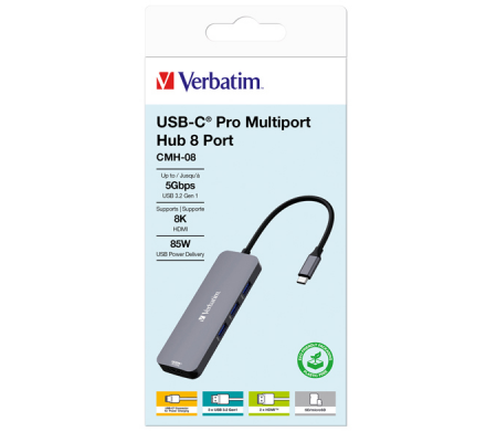 USB-C Pro Multiport Hub 8 Port CMH-08 - Verbatim - 32151 - 023942321514 - DMwebShop