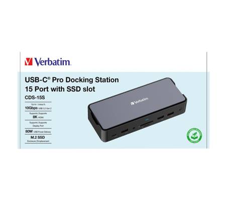 USB-C Pro Docking Station 15 Port with SSD slot CDS-15S - Verbatim - 32173-1 - 23942321736 - DMwebShop