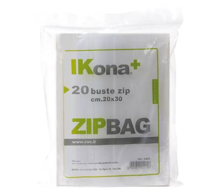 Sacchetti Zip - 10 x 20 cm - PE - trasparente - scatola 20 pezzi - conf. 40 pezzi - Ikona - 1800 - 8004957012149 - DMwebShop
