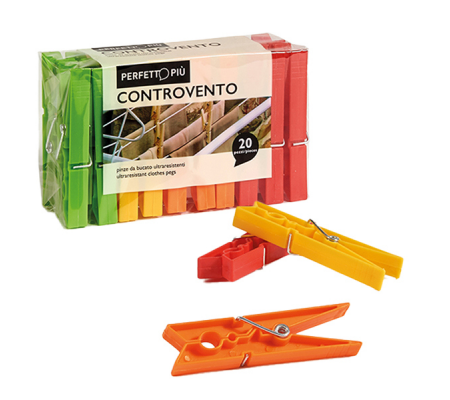 Mollette biancheria Controvento Colours - colori assortiti - conf 20 pezzi - Perfetto - 0389C - 8000957038936 - DMwebShop
