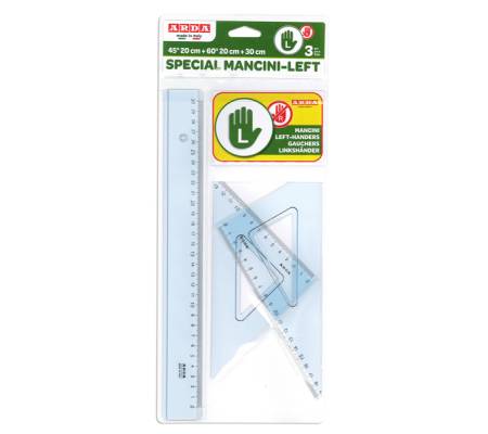 Set disegno per mancini - riga 30 cm - squadre 45/60 gradi - Arda - 70420MAN - 8003438002471 - DMwebShop