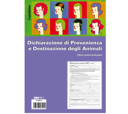 Blocco dichiarazione provenienza destinazione animali E5849A - 25 x 4 cm - copie autoricaricanti - 30 x 22,5 cm - conf. 10 pezzi - Edipro - E5849A(17) - 8023328584924 - DMwebShop