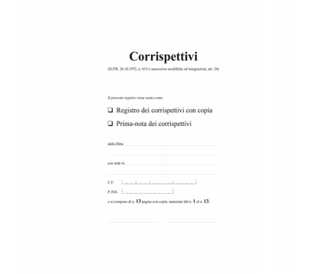 Registro prima nota Iva corrispettivi - 13/13 fogli autoautoricalcanti - 29,7 x 23 cm - Edipro - E2104A - 8023328210410 - 50234_1 - DMwebShop