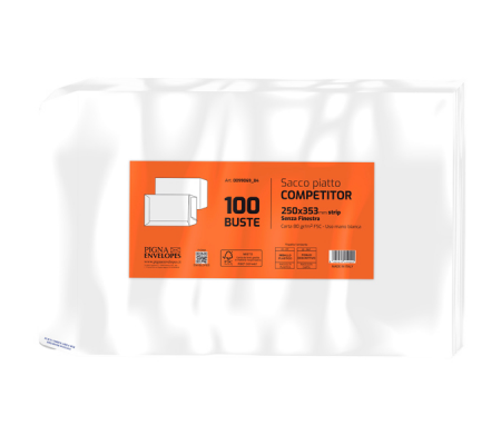 Busta sacco COMPETITOR FSC bianca strip adesivo - 250 x 353 mm - 80 gr - conf. 100 pezzi - Pigna - 0099069B4 - 8005235019201 - 37307_1 - DMwebShop