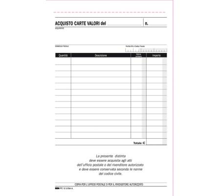 Blocco acquisto valori bollati - 50/50 fogli autoricalcanti - 23 x 15 cm - Edipro - E5784A - 8023328578411 - 50247_1 - DMwebShop