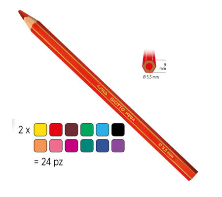 Pastelli colorati Mega - esagonale - Ø mina 5,5 mm - colori assortiti - conf. 24 pezzi - Giotto - 519700 - 8000825519703 - 40457_1 - DMwebShop