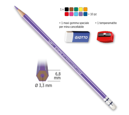 Pastelli colorati Stilnovo - Ø mina 3,3 mm - cancellabile con gomma - colori assortiti - astuccio 10 pezzi - Giotto - 256800 - 8000825256776 - 71768_1 - DMwebShop