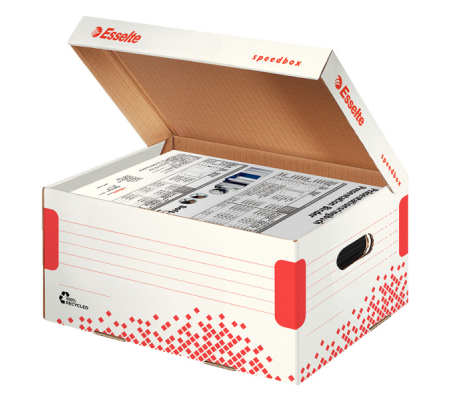 Scatola archivio Speedbox - dorso 8 cm - 35 x 25 cm - apertura totale - bianco e rosso - Esselte - 623910 - 4049793026008 - 74728_1 - DMwebShop