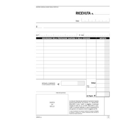 Blocco ricevute sanitarie numerate - 100-2 copie autoricalcanti - 21,5 x 14,8 cm - Data Ufficio - DU1653C1000 - 8008842944102 - 93654_1 - DMwebShop