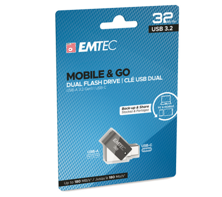 Dual USB3.2 T260 - Type-C - 32 Gb Emtec - ECMMD32GT263C - 3126170173577 - EMTD32GT263C_1 - DMwebShop