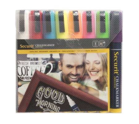 Marcatore a gesso liquido - punta media 2 - 6 mm - mix 8 colori - conf. 8 pezzi - Securit - SMA510-V8 - 8717624242304 - DMwebShop