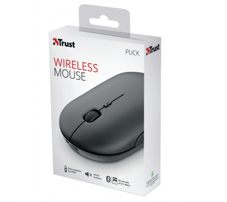 Mouse Puck - ultrasottile - wireless - ricaricabile - nero - Trust - 24059 - 8713439240597 - 93694_3 - DMwebShop