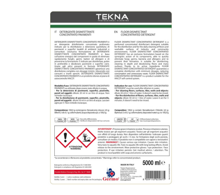 Disinfettante detergente - per pavimenti - concentrato - 5 lt - Tekna - k006 - 8009110025875 - 95911_2 - DMwebShop
