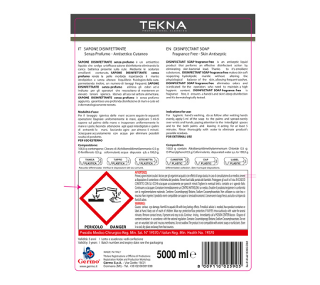 Sapone disinfettante - senza profumo - 5 lt - Tekna - k009 - 8009110025905 - 95913_2 - DMwebShop