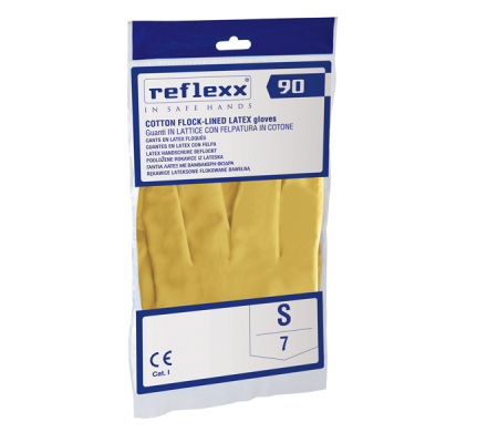 Coppia di guanti in lattice felpato R90 - tg S - giallo - Reflexx - R90/S - 8032891631522 - 96933_1 - DMwebShop