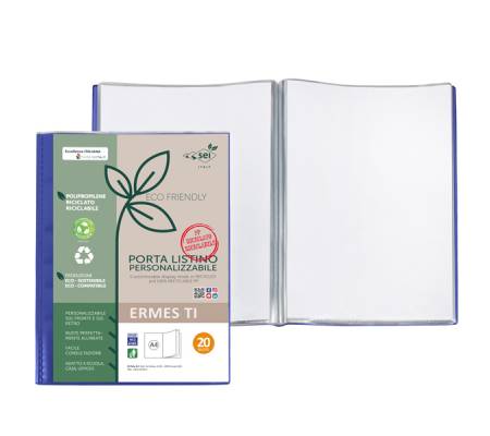 Portalistini personalizzabile Ermes TI - PP riciclato - 22 x 30 cm - 20 buste - blu - conf. 25 pezzi - Sei Rota - 57272007 - 8004972031637 - DMwebShop