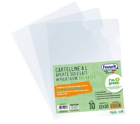 Cartelline a L - 22 x 30 cm - PE Bio-Based - liscio superior - trasparente - conf. 10 pezzi - Favorit - 400178018 - 8006779048177 - DMwebShop