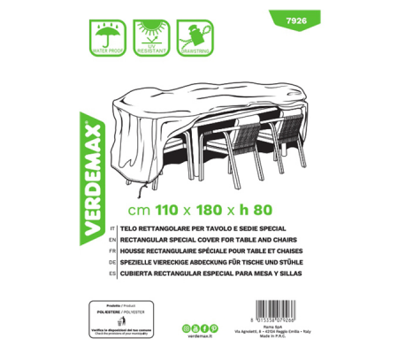 Telo di copertura Special - per tavolo e sedie - 110 x 180 x 80 cm - PU - Verdemax - 7926