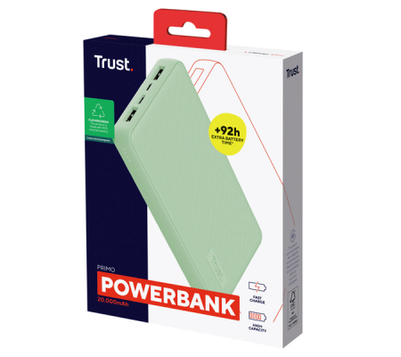 Powerbank Primo - ad alta capacita' - da 20.000 mAh - verde - Trust - 25027 - 8713439250275 - 98763_2 - DMwebShop