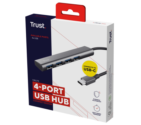 Hub Halyx - 4 porte - da USB-C a USB-A 3.2 Gen1 - alluminio - grigio - Trust - 24948 - 8713439249484 - 98771_2 - DMwebShop