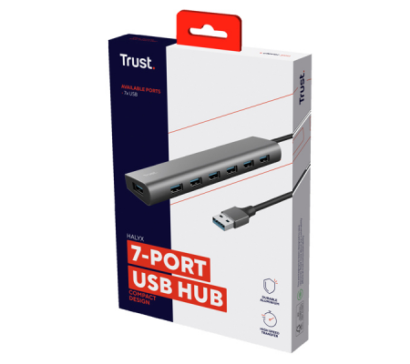 Hub Halyx - 7 porte - USB 3.2 Gen 1 - alluminio - grigio - Trust - 24967 - 8713439249675 - 98772_3 - DMwebShop