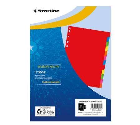 Divisori neutri 12 tacche - A4 - PP - colori assortiti - Starline - 2000003C1-STL - 8025133128980 - DMwebShop