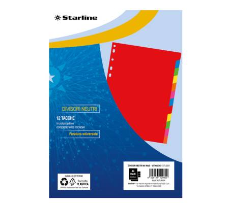 Divisori neutri 12 tacche - A4 Maxi - PPL - colori assortiti - Starline - 2000008C1-STL - 8025133129000 - DMwebShop